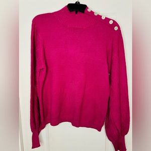 Fuchsia sweater with pearl and rhinestone shoulder detail, new with tags!